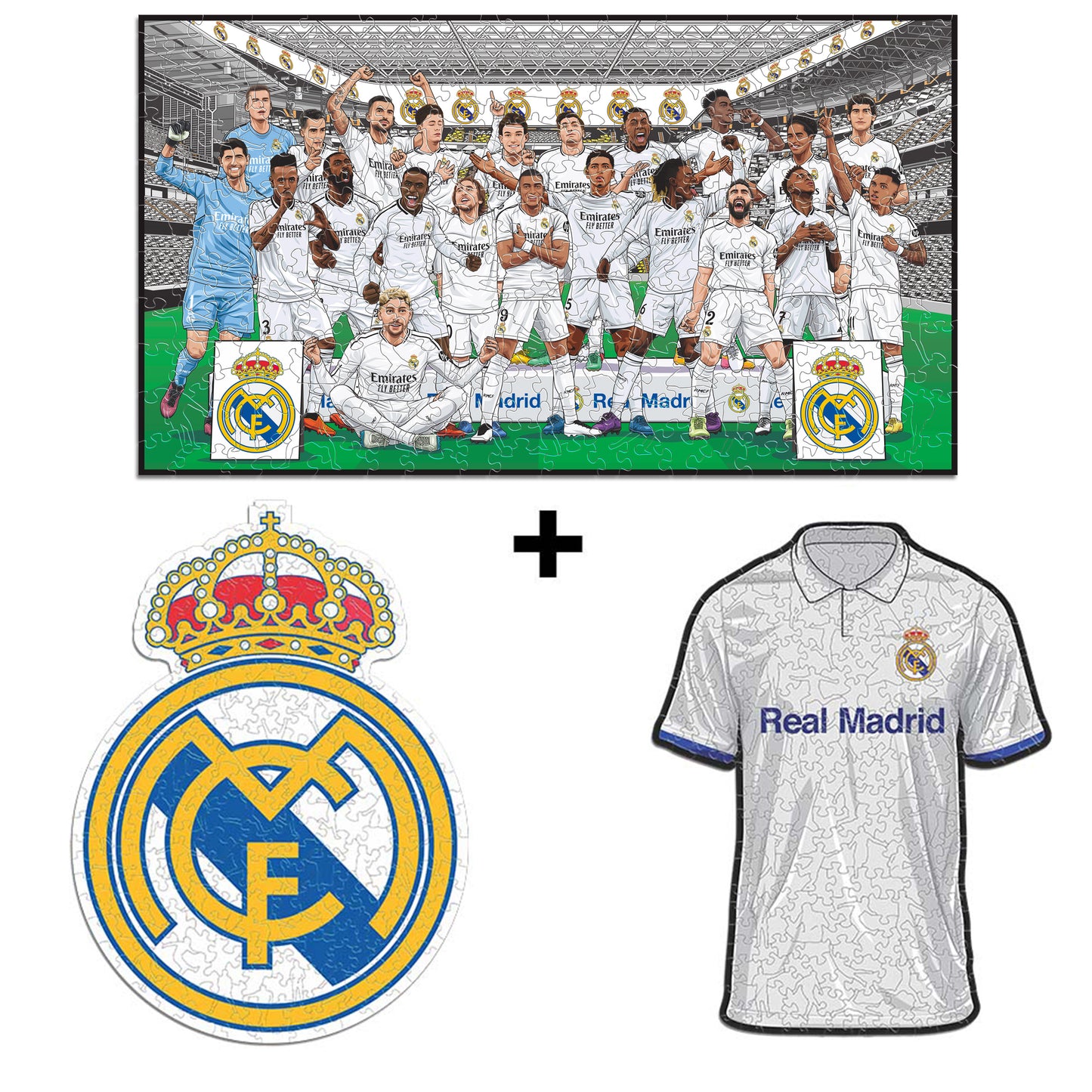 3 PACK Real Madrid CF® Logo + Camiseta + Equipo