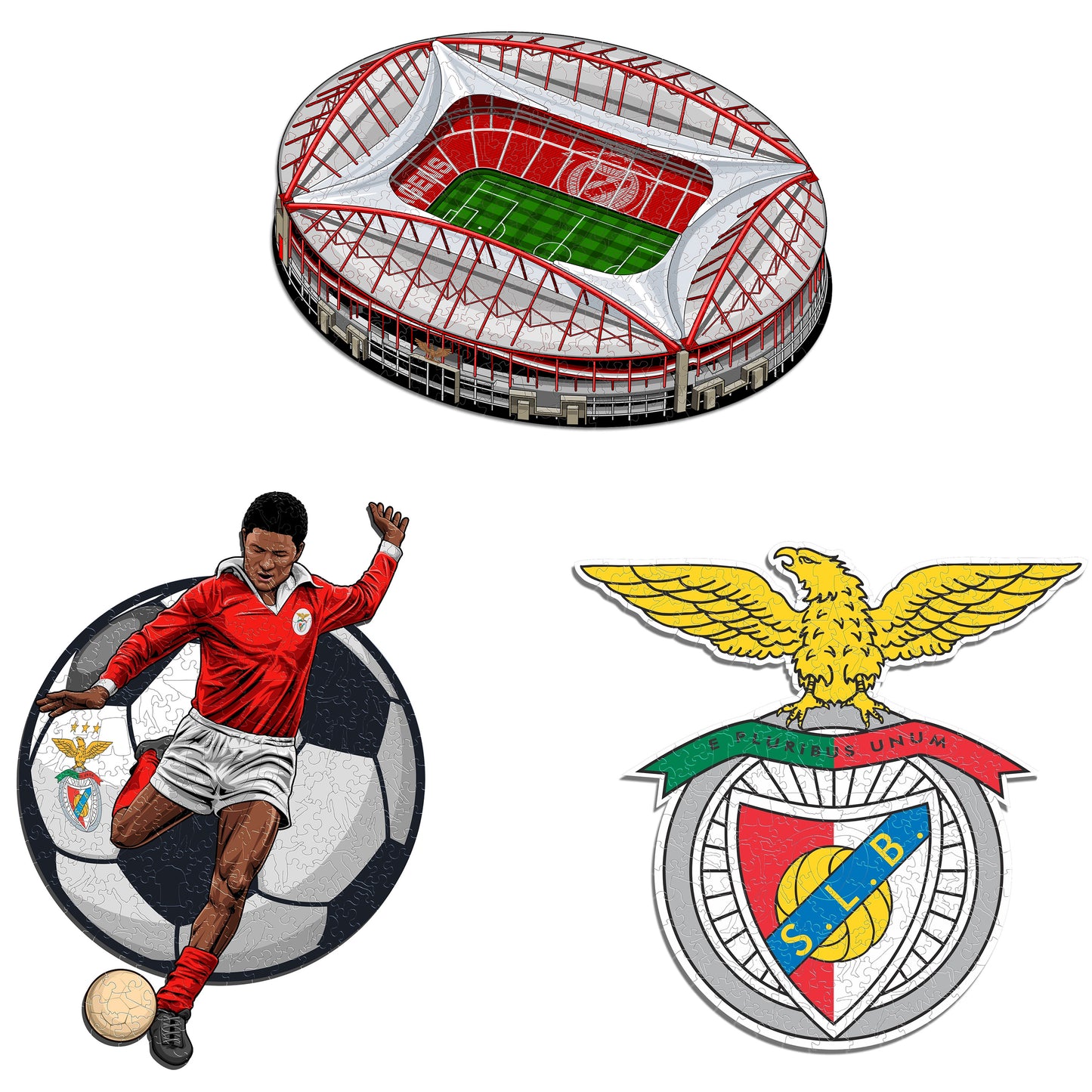3 PACK SL Benfica® Logo + Eusebio + Estádio