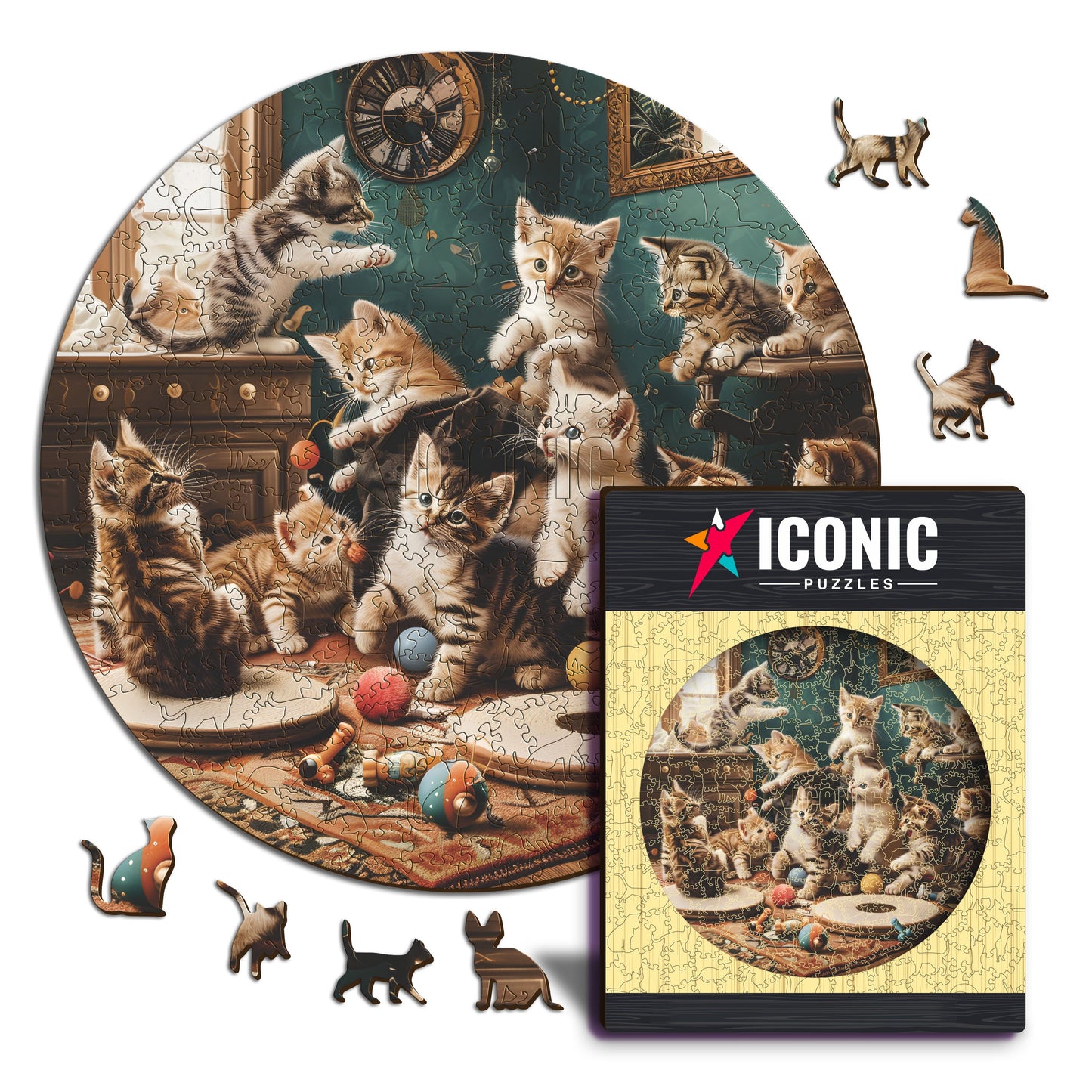 Gatitos Juguetones - Rompecabezas de Madera