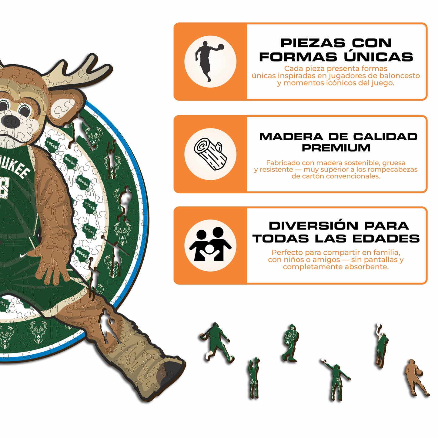 Milwaukee Bucks™ Mascota - Puzzle de Madera