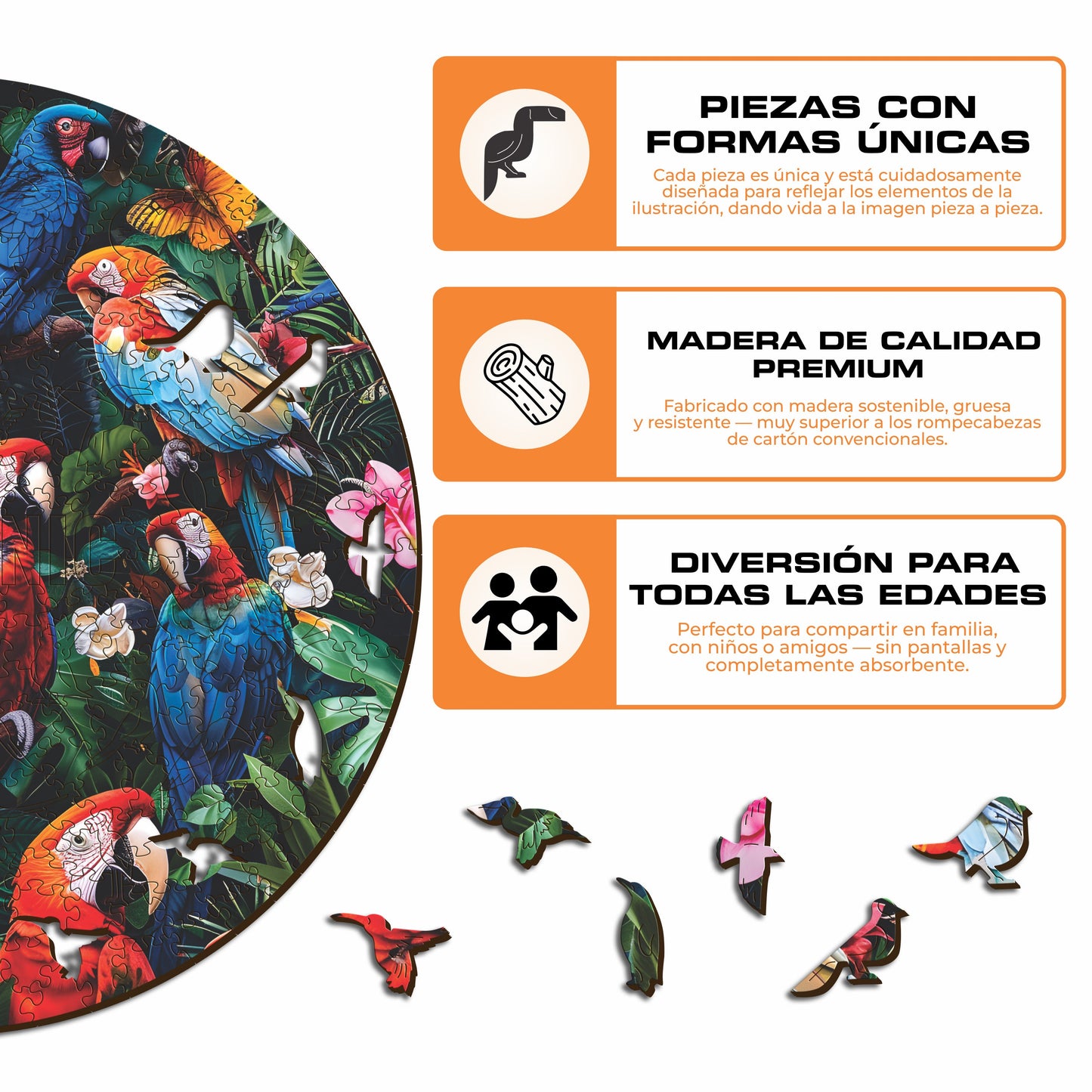 Loros Coloridos - Rompecabezas de Madera