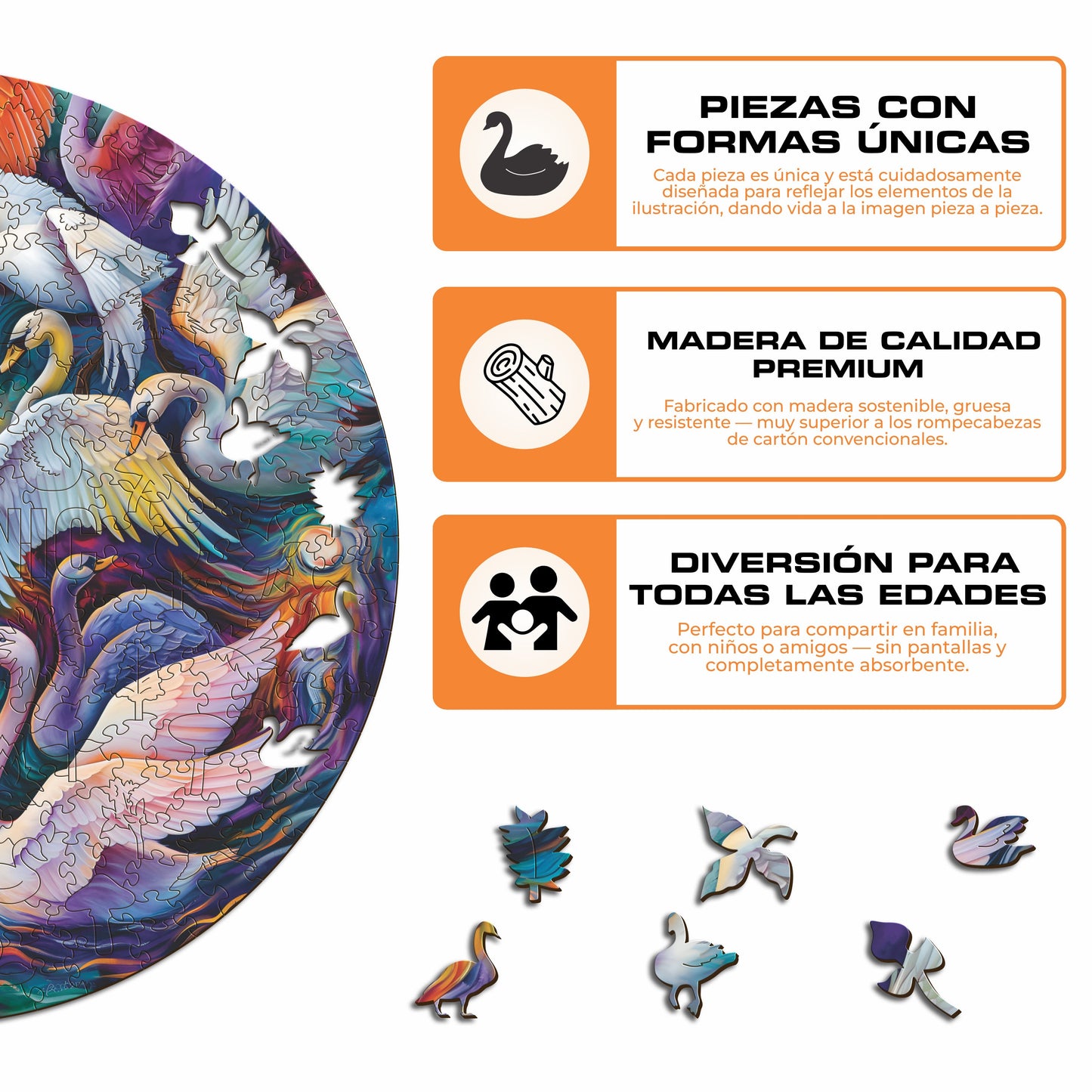Cisnes Majestuosos - Rompecabezas de Madera