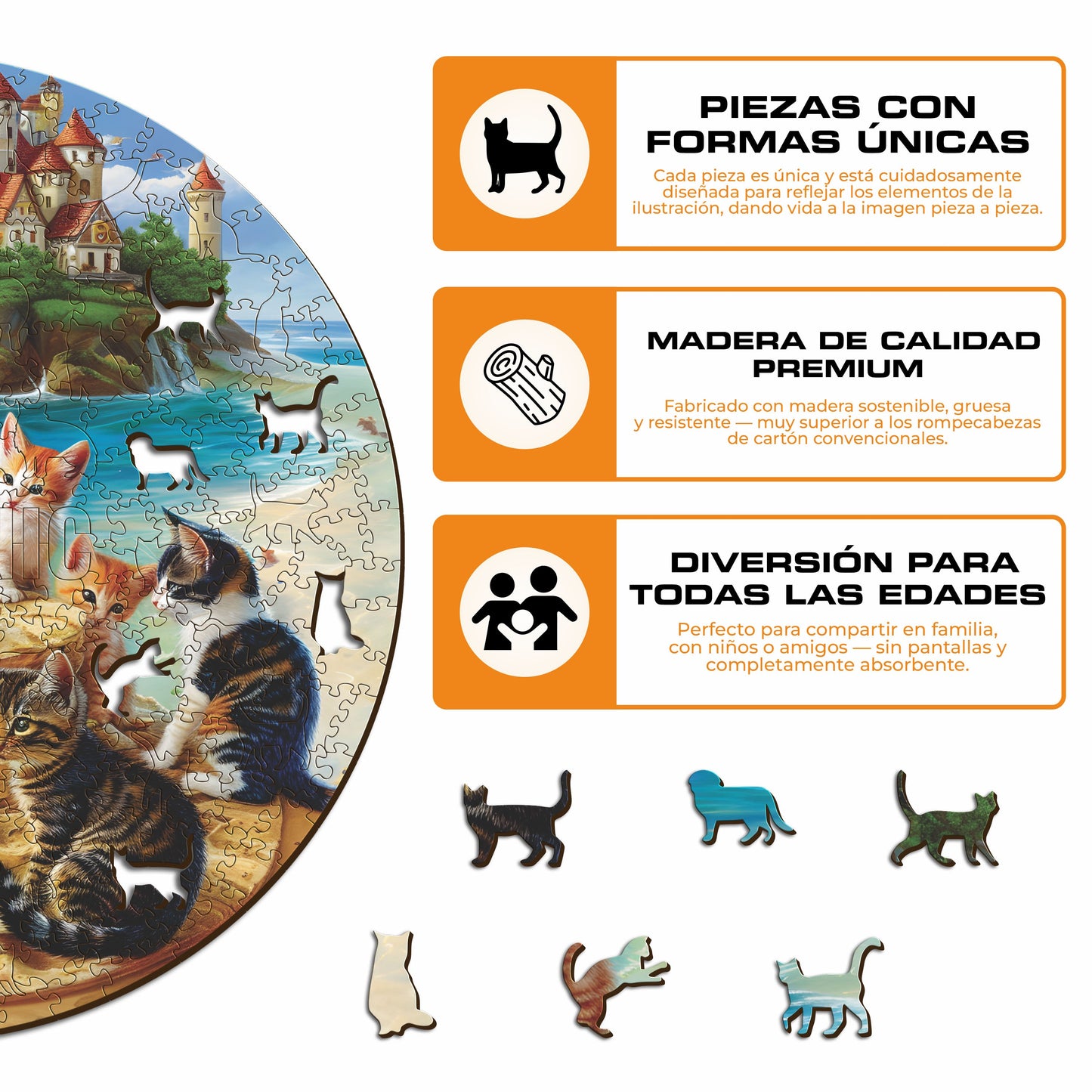 Gatitos en la Playa - Rompecabezas de Madera