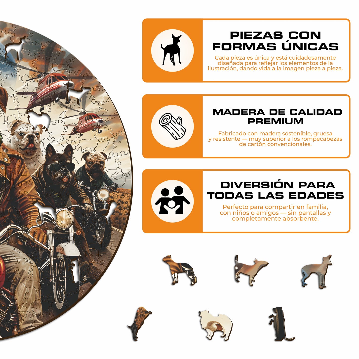 Perros Motociclistas - Rompecabezas de Madera