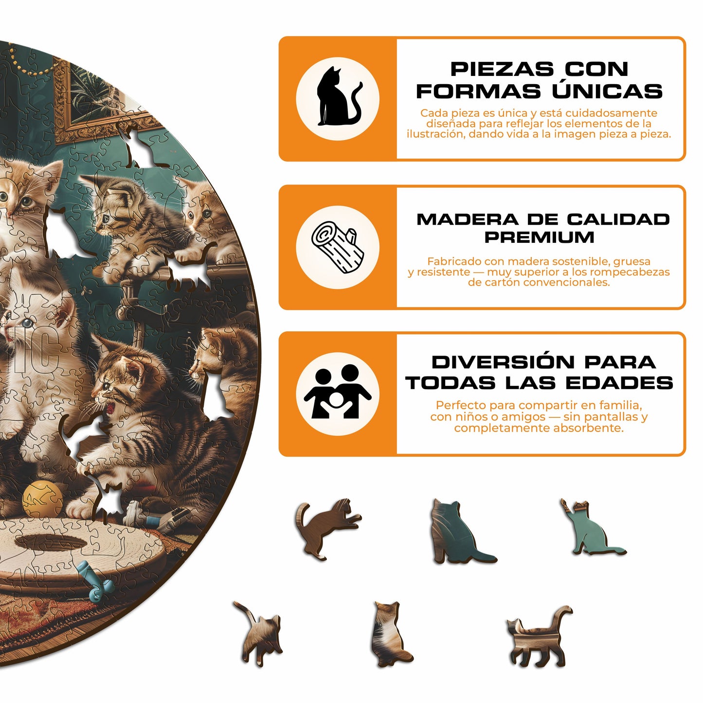 Gatitos Juguetones - Rompecabezas de Madera