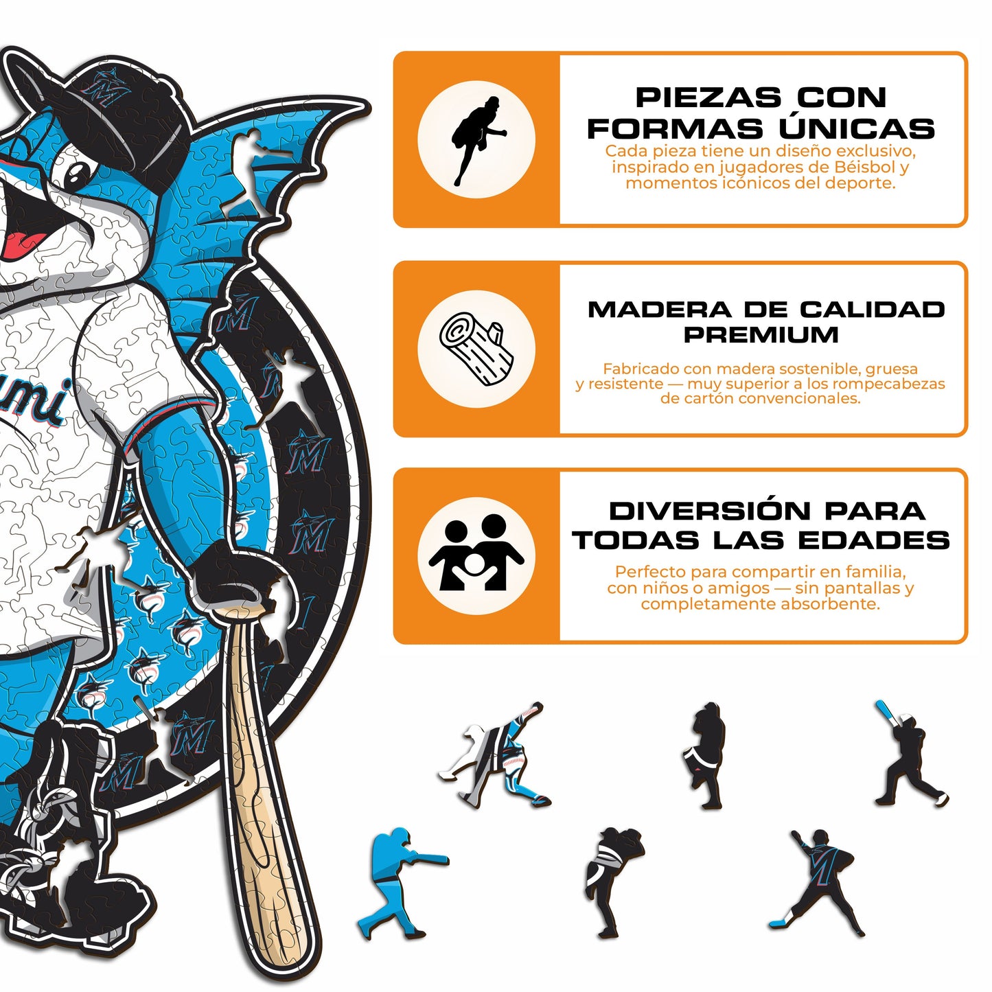 Miami Marlins™ Mascota - Rompecabezas de Madera